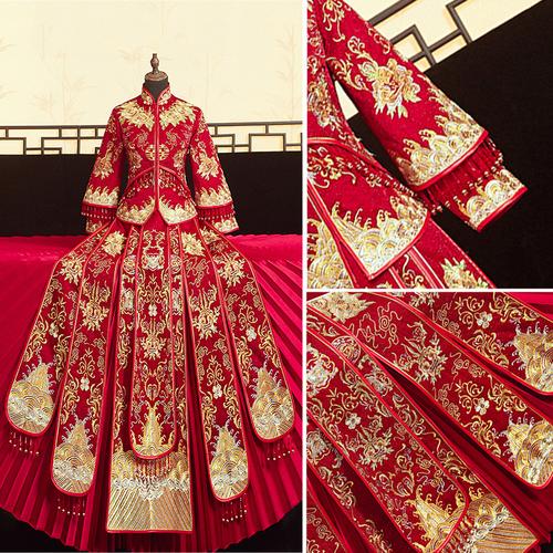 2021新款秀禾服新娘中式结婚礼服嫁衣女凤冠霞帔中式婚纱一件代发