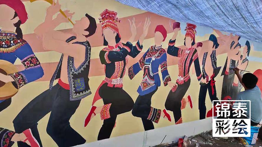玉溪峨山彝族文化墙体彩绘玉溪民族文化墙绘墙画制作