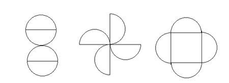 用4个半圆能组成哪3个不同的图案