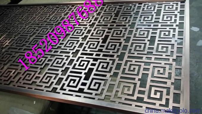 双面拉丝红古铜实心钢板激光割不锈钢镂空花纹屏风厂家加工设计