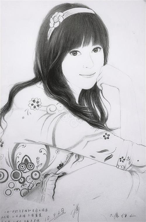 手绘 插画 美女 素描 铅笔画