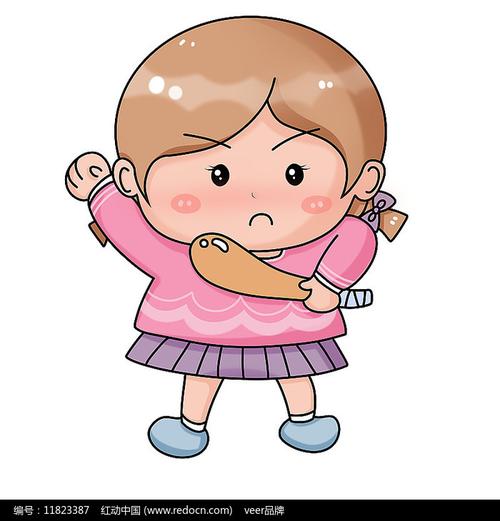 粉色可爱卡通女孩打架打人欺负挑衅表情包图片