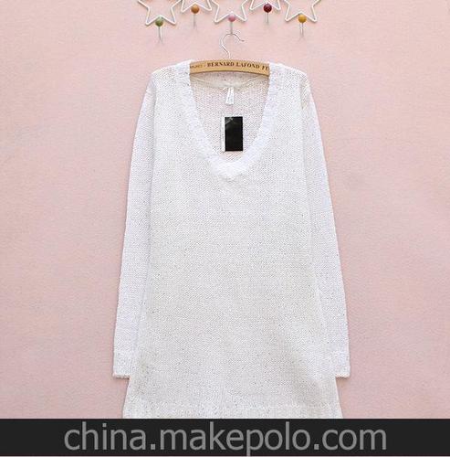 ls外贸原单鸡心领2014秋季新款女装串亮片长款长袖女士针织毛衣