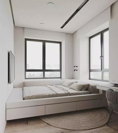 榻榻米已经落伍了,现在流行这种一体化的地台卧室设计