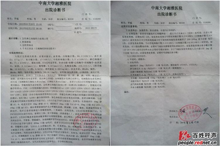 1月20日在长沙湘雅医院确诊为急性淋巴细胞白血病l1型