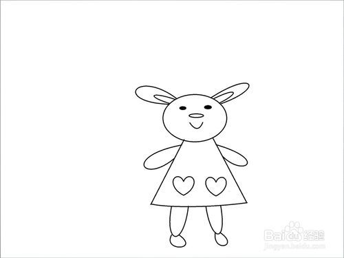 2 接下来继续画出小兔子的耳朵,还有三角形的小裙子.