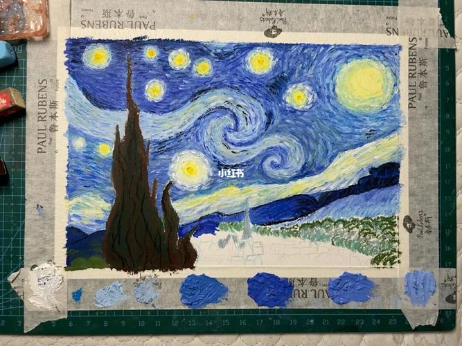 油画棒|临摹梵高·星月夜_油画棒_梵高_临摹_芥末_绘画_芥末婉婉油画