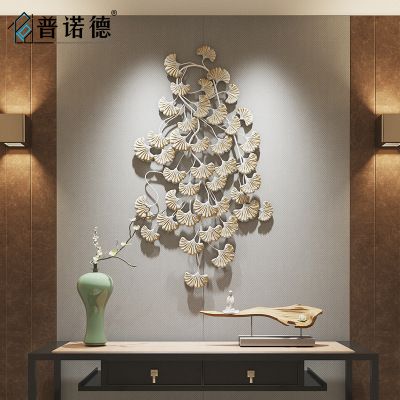 新中式金属壁饰铁艺挂件客厅背景墙玄关创意墙面装饰品银杏叶壁挂