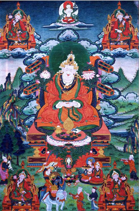 上师莲花生受赤松德赞国王之邀,去净化一块建筑地,建造"吉祥无尽愿