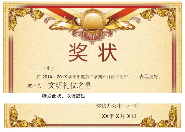 奖状模板内容样本大全推荐文档