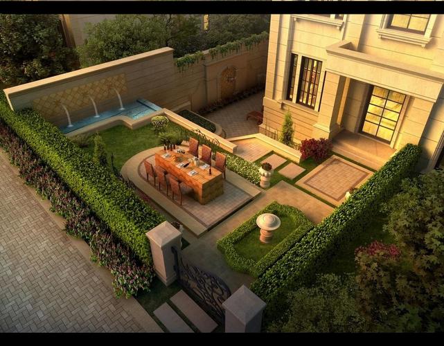 私家乡村别墅庭院设计庭院花园设计绿化假山围栏设计效果图平面图