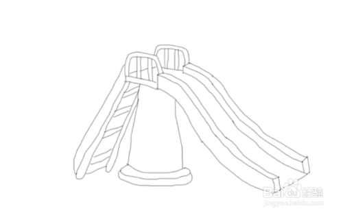 最后我们再画出往滑梯上爬的爬梯,这样我们的滑梯简笔画就画好了