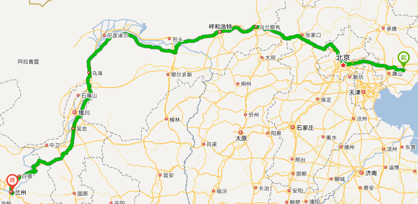 河北省滦县至甘肃省兰州市驾车路线