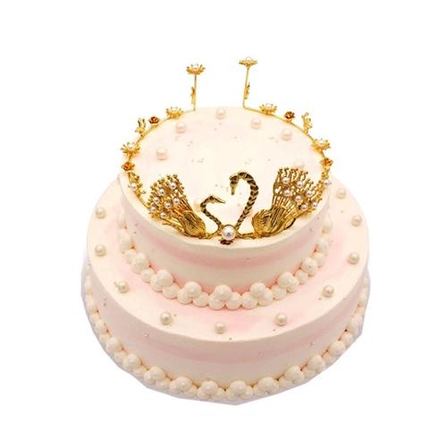 孔雀皇冠蛋糕装饰天鹅皇冠生日蛋糕装饰品摆件烘焙店配饰金色王冠