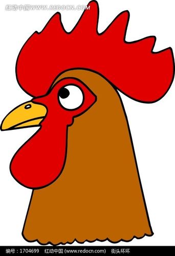 手绘红色鸡冠的大公鸡