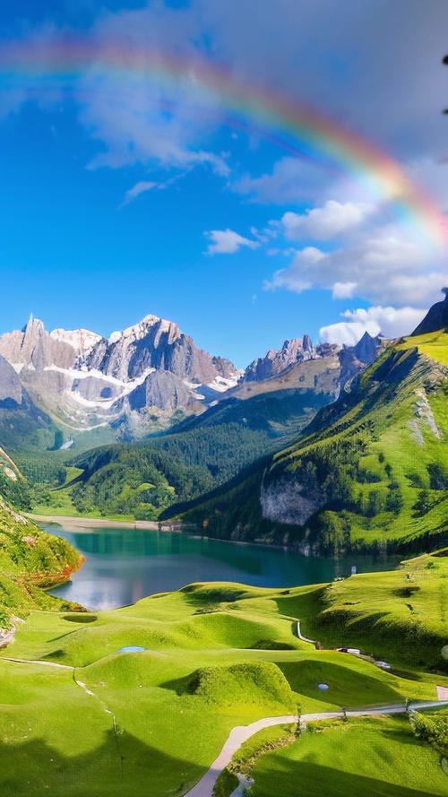 招财聚财壁纸来袭,山水间彩虹映衬�