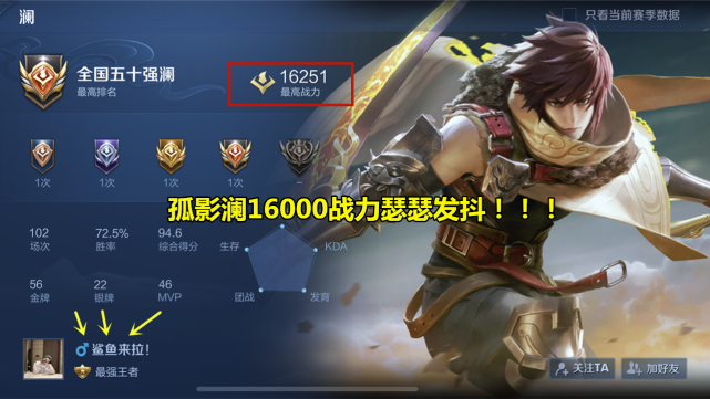 王者荣耀:澜上线仅7天,首位16000战力玩家出现,看到id