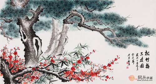 石荣禄六尺作品《松竹梅三友图》(作品来源:易从网)