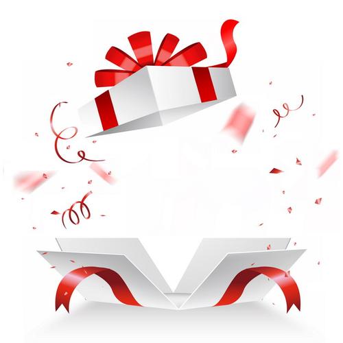 打开的白色礼物盒和飞出的红丝带装饰738055png图片素材
