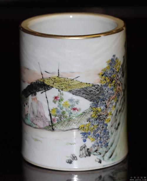 方家珍作浅绛彩中号笔筒