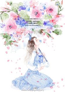 清茗大大的画 @清茗 插画 水彩 少女 # 这是大大的画集《渺渺》的封面