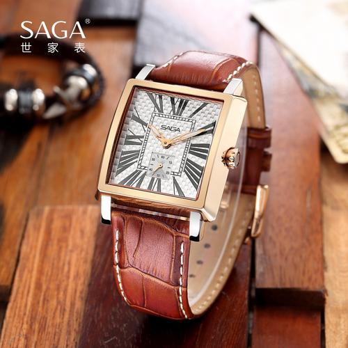 saga世家表 男士手表 2020新款时尚腕表 进口石英机芯 大气方形表盘