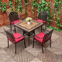 铸铝圆桌椅组合室外阳台花园瓷砖家具休闲铁艺户外长桌椅大理石三五件