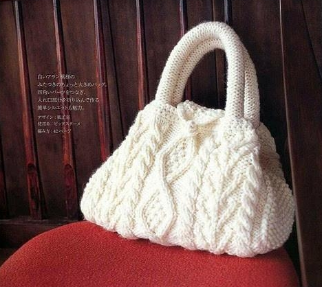 棒针编织的漂亮手提包款式,花样是菱形花搭配出来的.详细织法图解