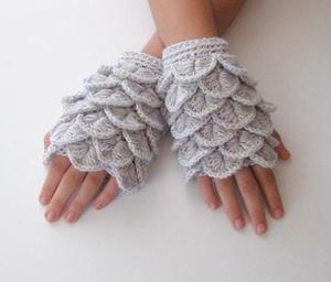 马海毛手工钩花鱼鳞半指手套森系棉花线毛线勾花独家个性定制