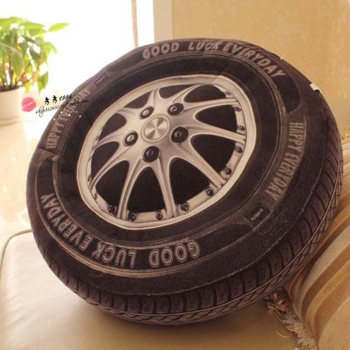 卡通创意3d超仿真汽车轮胎轱辘毛绒玩具抱枕靠垫坐垫车载家居抱枕