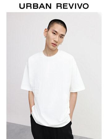 ur2021夏季新品男装时尚刺绣棉质休闲圆领短袖t恤ml27s4mf2001 本白