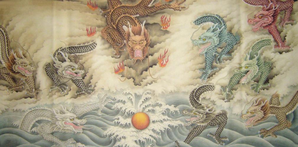 四尺国画精品,批发高仿动物画像,神龙图,九龙戏珠,九五至尊