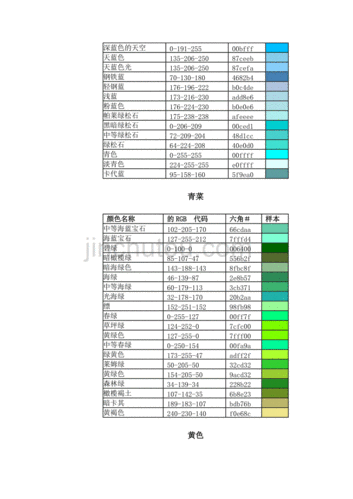 rgb颜色对照表 色系由浅到深