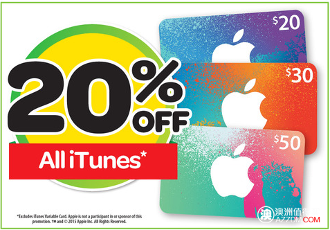 woolworths itunes 礼品卡 20%off!
