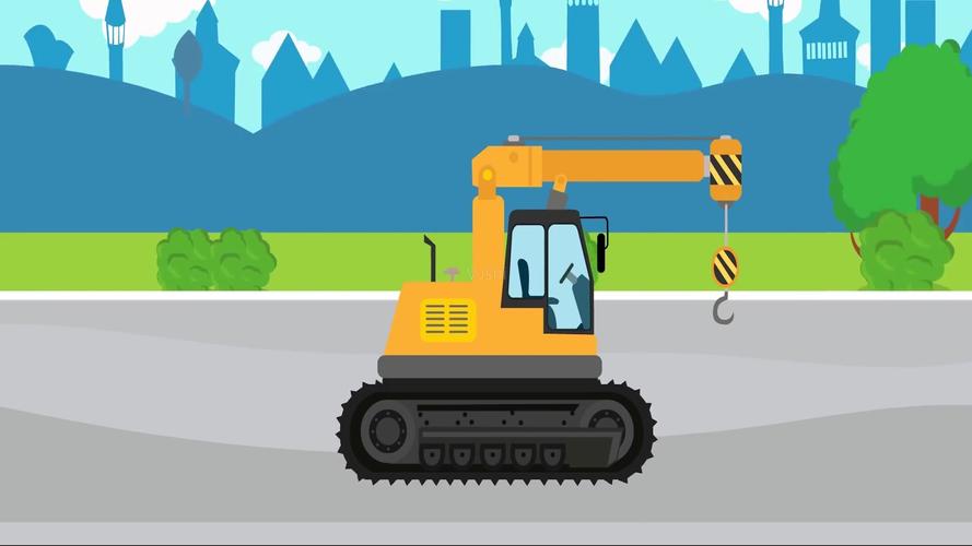 汽车掉入坑中工程道路救援车-吊车卡通动画