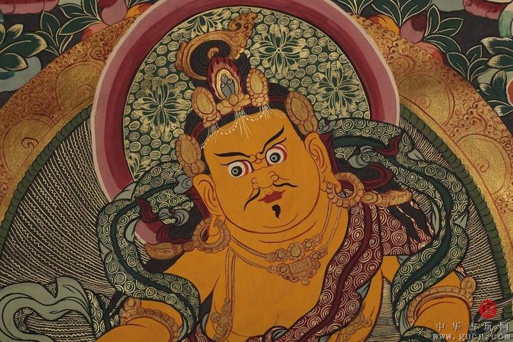 八十年代.天然矿物彩手工满工精绘黄财神唐卡