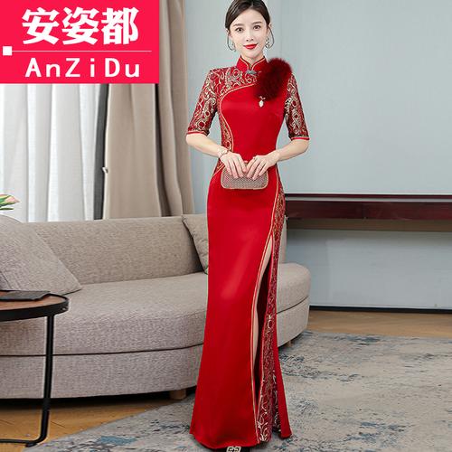 年会旗袍改良版晚礼服2022年新款高端大气走秀旗袍裙女长款连衣裙
