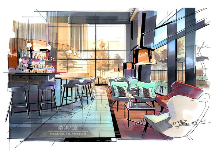 丁震餐饮空间手绘表现作品欣赏