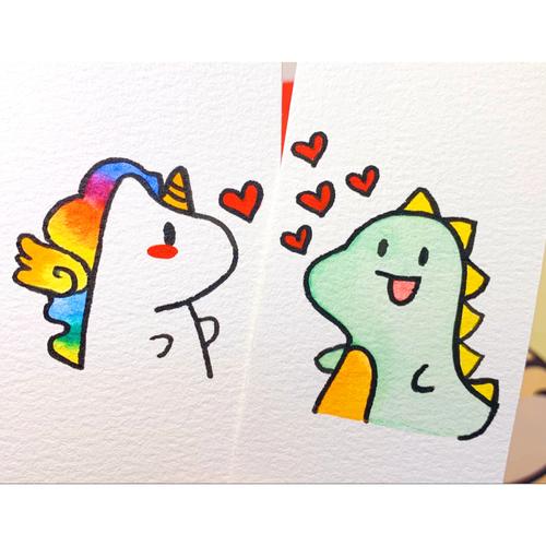 简笔画独角兽0615|刺绣 手绘水彩书签