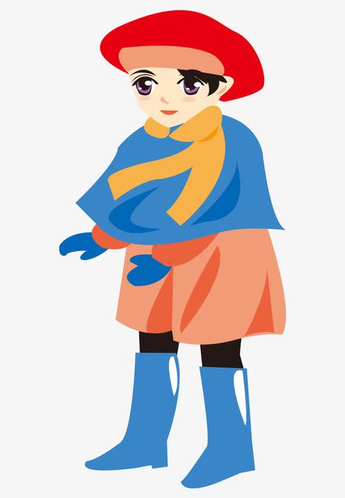 矢量卡通手绘戴帽子冬天服装女孩