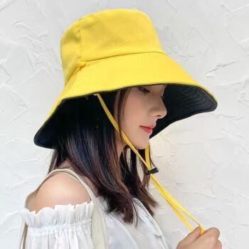 女圆脸百搭遮阳帽日系帽子ins双面渔夫帽乐迪纯黄黑色棉涤款双面赠