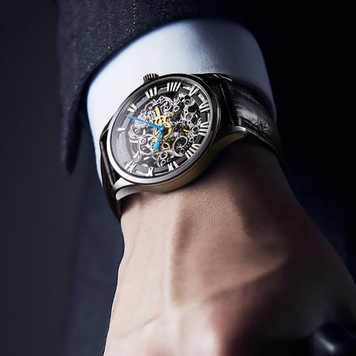 agelocer 雕花镂空手表男士自动机械表 全景透底商务