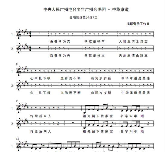 中央人民广播电台少年广播合唱团 - 中华孝道 童声版伴奏 合唱谱简谱