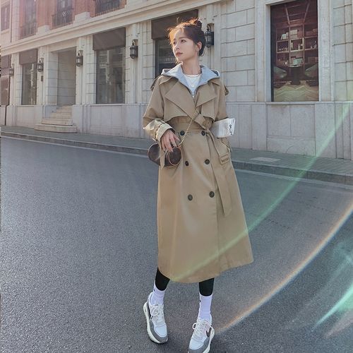 风衣外套女中长款春秋季2021年新款今年流行的假两件