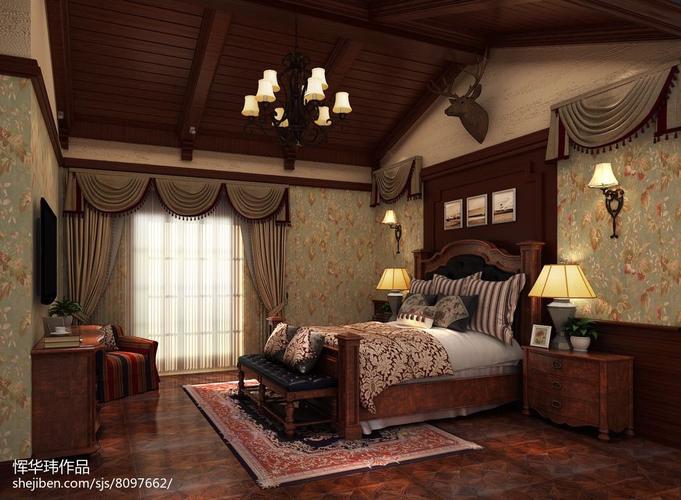 2018面积118平别墅卧室美式装修设计效果图片欣赏卧室