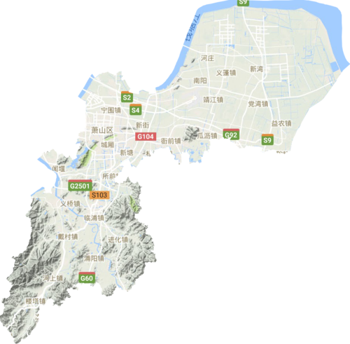 萧山区高清地形地图,萧山区高清谷歌地形地图