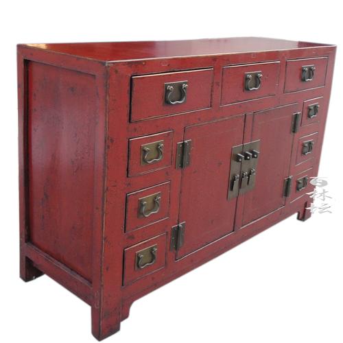 红色古典碗橱柜餐边柜木质 中式厨房储物柜玄关隔断柜子 榆木家具