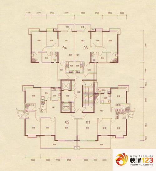盛世名门户型图2栋,3栋(2-29层)楼层平面图