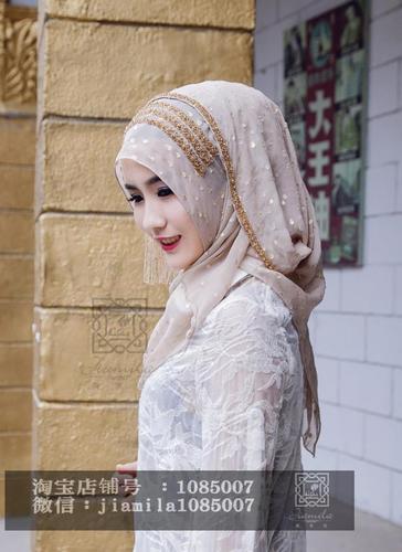 嘉米拉 穆斯林头巾 回族盖头 纱巾hijab jml564异域冰凌 手工围巾