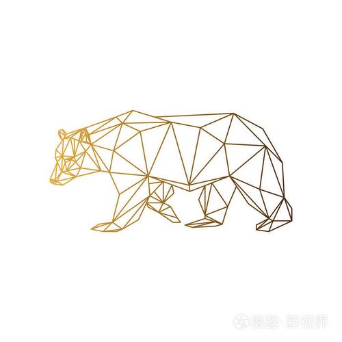 几何低聚熊旗.抽象轮廓多边形动物.在白色背景上的孤立三角形熊.